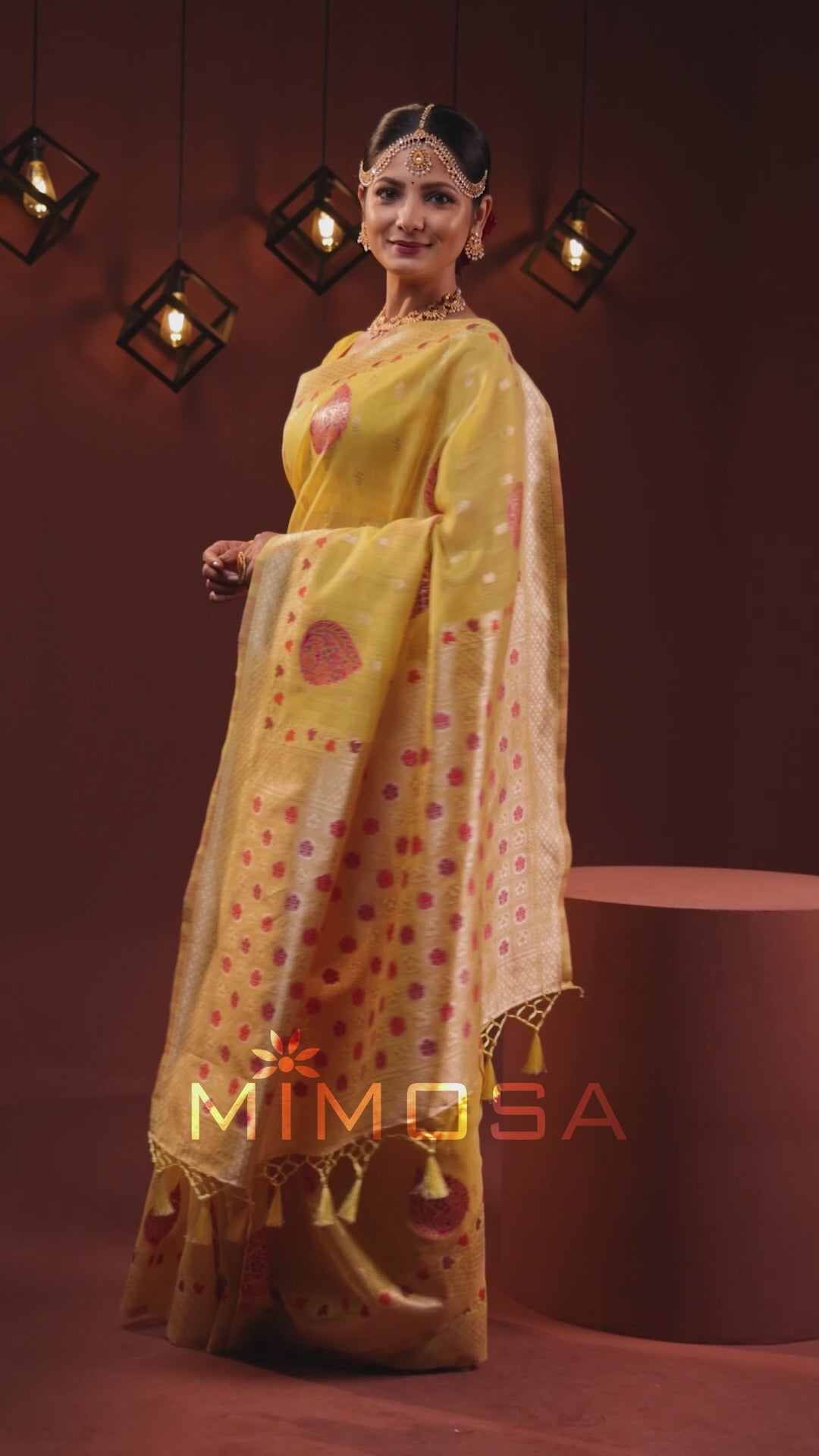 Mimosa Women's Woven Design Banarasi Style Art Silk Saree With Blouse Piece : SA00001794YLWFREE