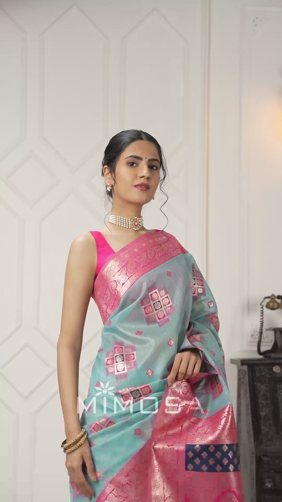 Mimosa Women's Woven Design Kanjivaram Style Art Silk Saree With Blouse Piece : SA00002072SFFREE