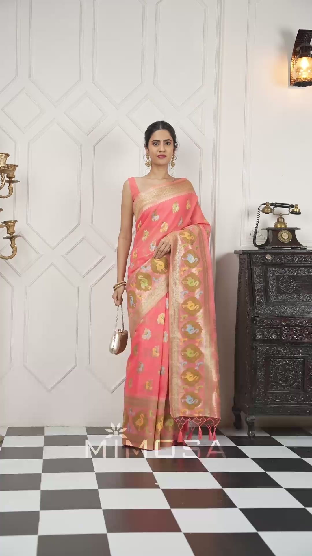 Mimosa Women's Woven Design Kanjivaram Style Art Silk Saree With Blouse Piece : SA00002067STFREE