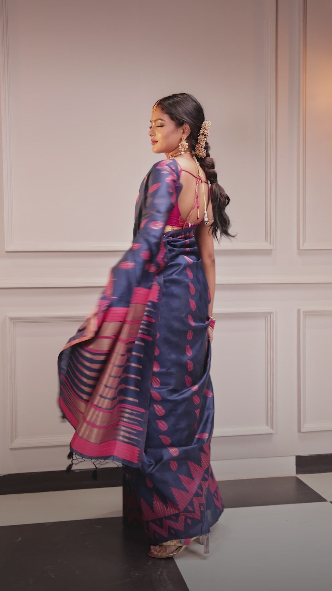Mimosa Women's Woven Design Kanjivaram Style Art Silk Saree With Blouse Piece : SA00001658BLUFREE