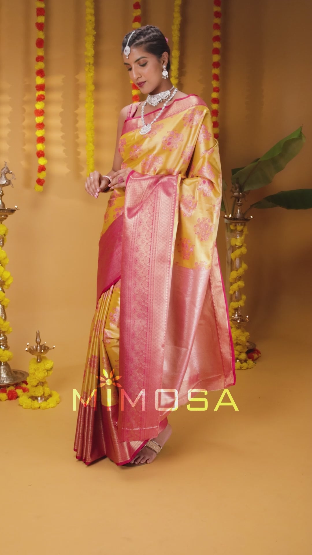 Mimosa Women's Woven Design Kanjivaram Style Art Silk Saree With Blouse Piece : SA00001818GDFREE