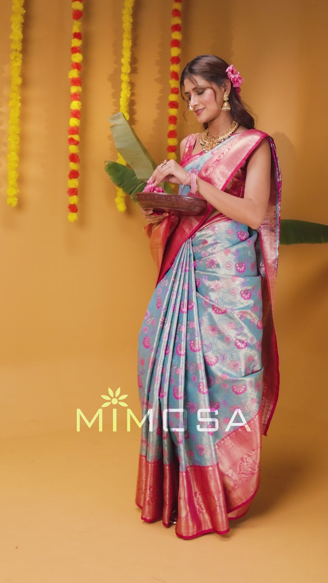 Mimosa Women's Woven Design Kanjivaram Style Art Silk Saree With Blouse Piece : SA00001827ANFREE