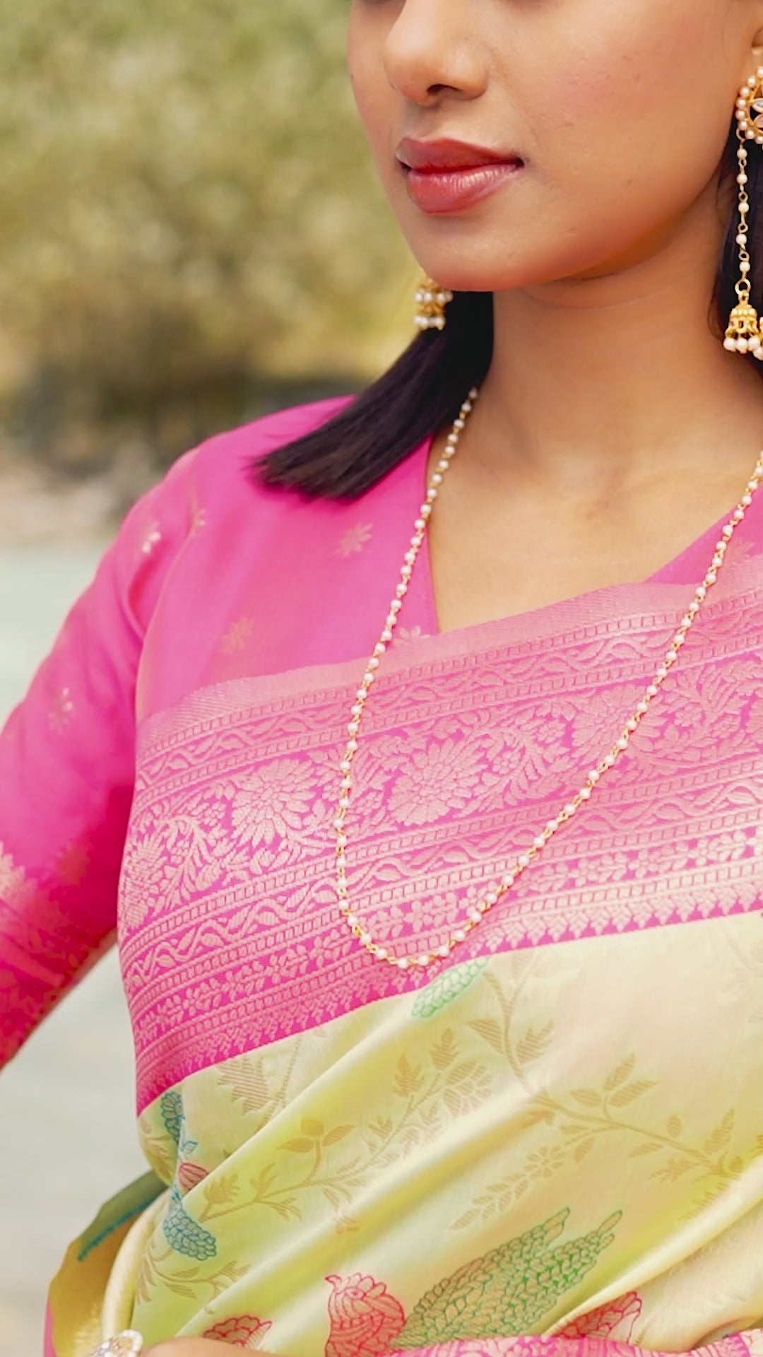Mimosa Women's Woven Design Banarasi Lenin Saree With Blouse Piece : SA00001281LRFREE
