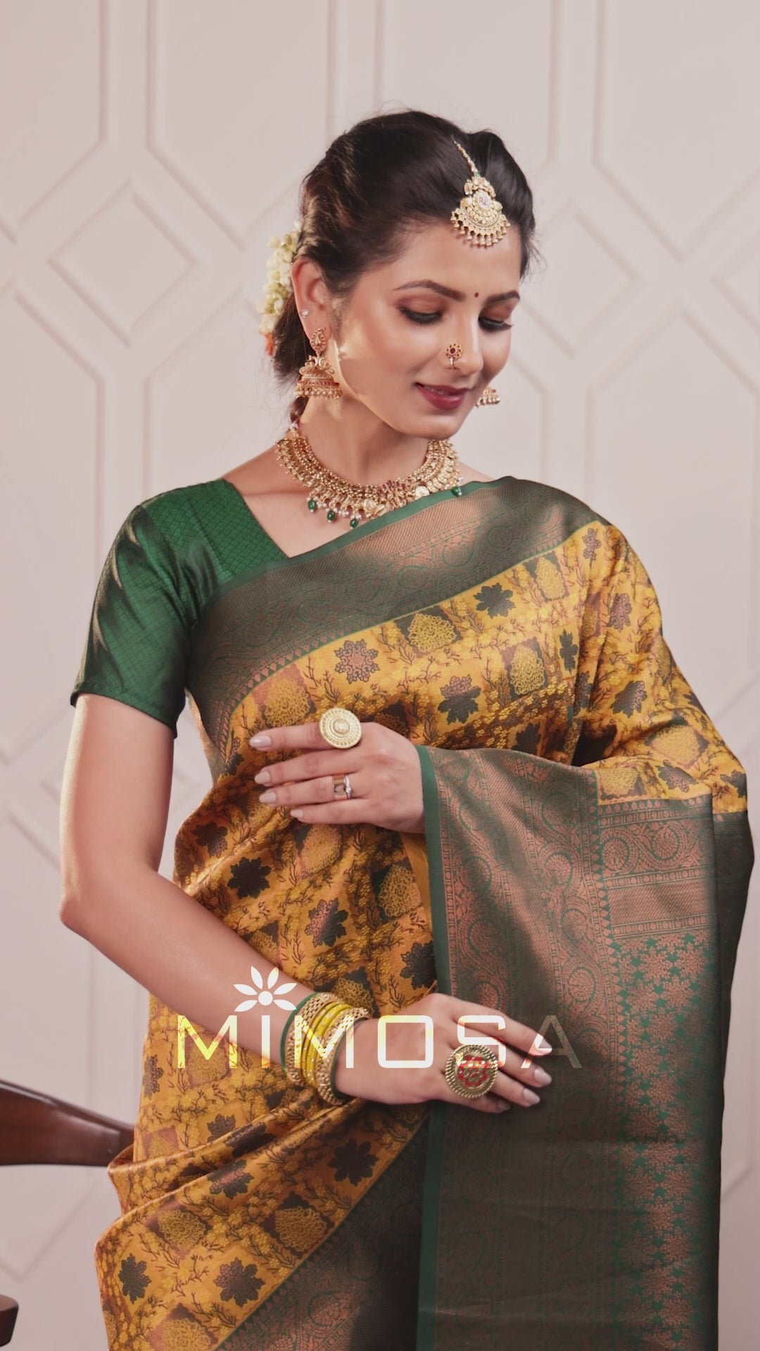 Mimosa Women's Woven Design Kanjivaram Style Art Silk Saree With Blouse Piece : SA00001791YLWFREE