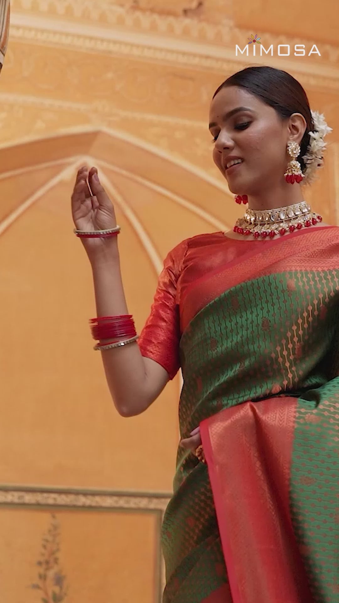 Mimosa Women's Woven Design Kanjivaram Style Art Silk Saree With Blouse Piece : SA00001290GRNFREE