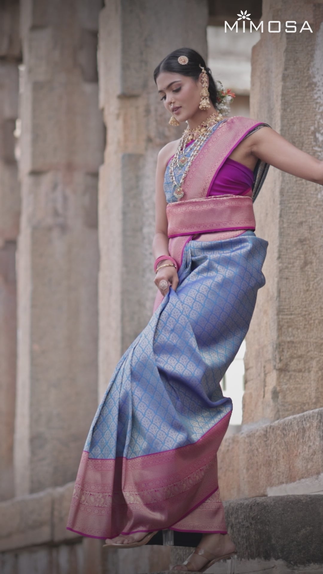 Mimosa Women's Woven Design Kanjivaram Style Art Silk Saree With Blouse Piece : SA00001609ANFREE