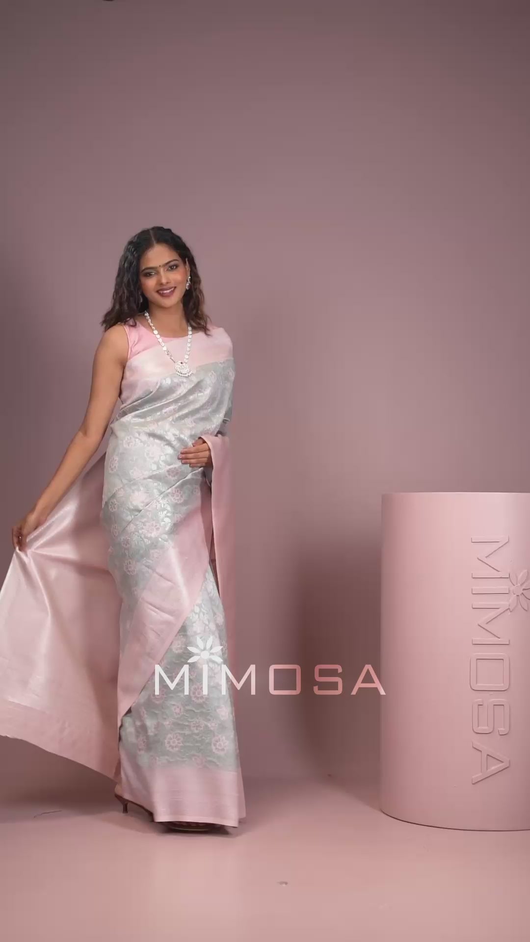 Mimosa Women's Woven Design Kanjivaram Style Art Silk Saree With Blouse Piece : SA00002003GYFREE