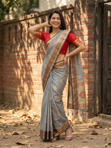 MIMOSA Grey Kanjivaram tusser Saree — pose 4 styling detail