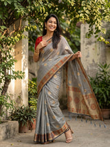 MIMOSA Grey Kanjivaram tusser Saree — pose 5 styling detail