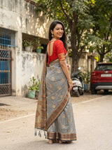 MIMOSA Grey Kanjivaram tusser Saree — pose 7 styling detail