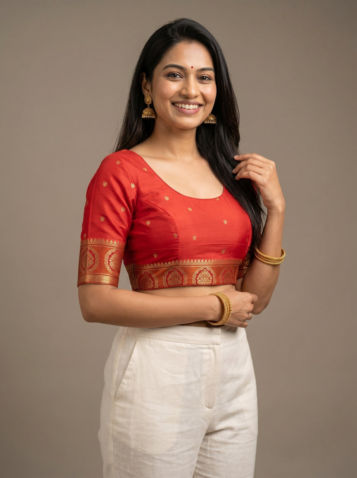 MIMOSA Grey Kanjivaram tusser Saree — blouse close-up