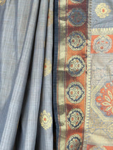 MIMOSA Grey Kanjivaram tusser Saree — fleets shot full lifestyle