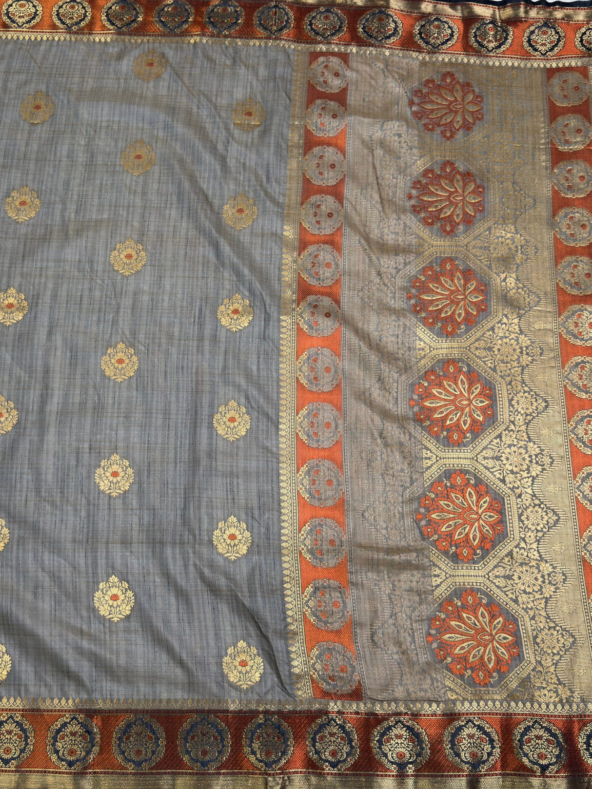 MIMOSA Grey Kanjivaram tusser Saree — pallu and zari work detail