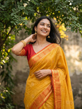 MIMOSA Mustard Kanjivaram tusser Saree — pose 10 styling detail