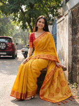 MIMOSA Mustard Kanjivaram tusser Saree — pose 8 styling detail