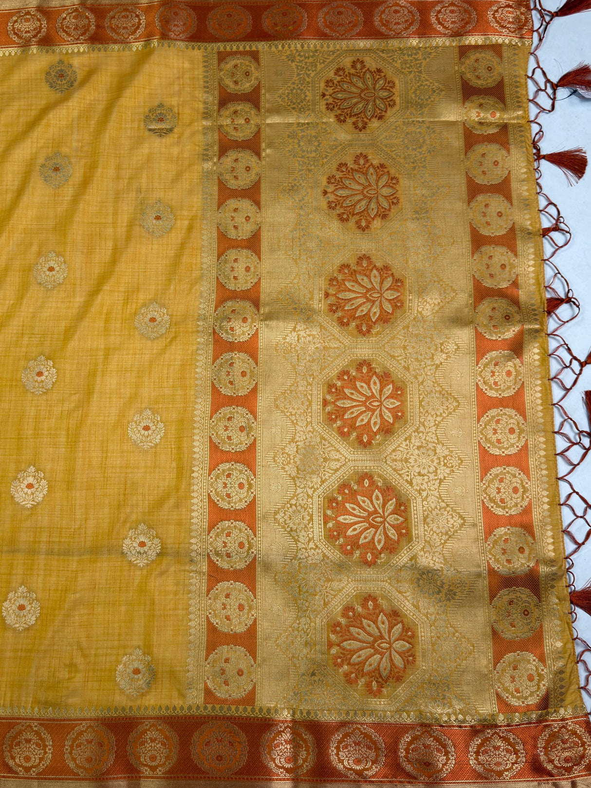MIMOSA Mustard Kanjivaram tusser Saree — pallu and zari work detail