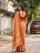 MIMOSA Peach Kanjivaram tusser Saree — pose 2 styling detail