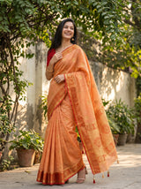 MIMOSA Peach Kanjivaram tusser Saree — pose 5 styling detail