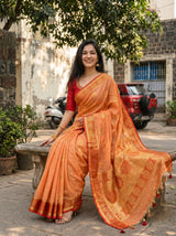 MIMOSA Peach Kanjivaram tusser Saree — pose 8 styling detail