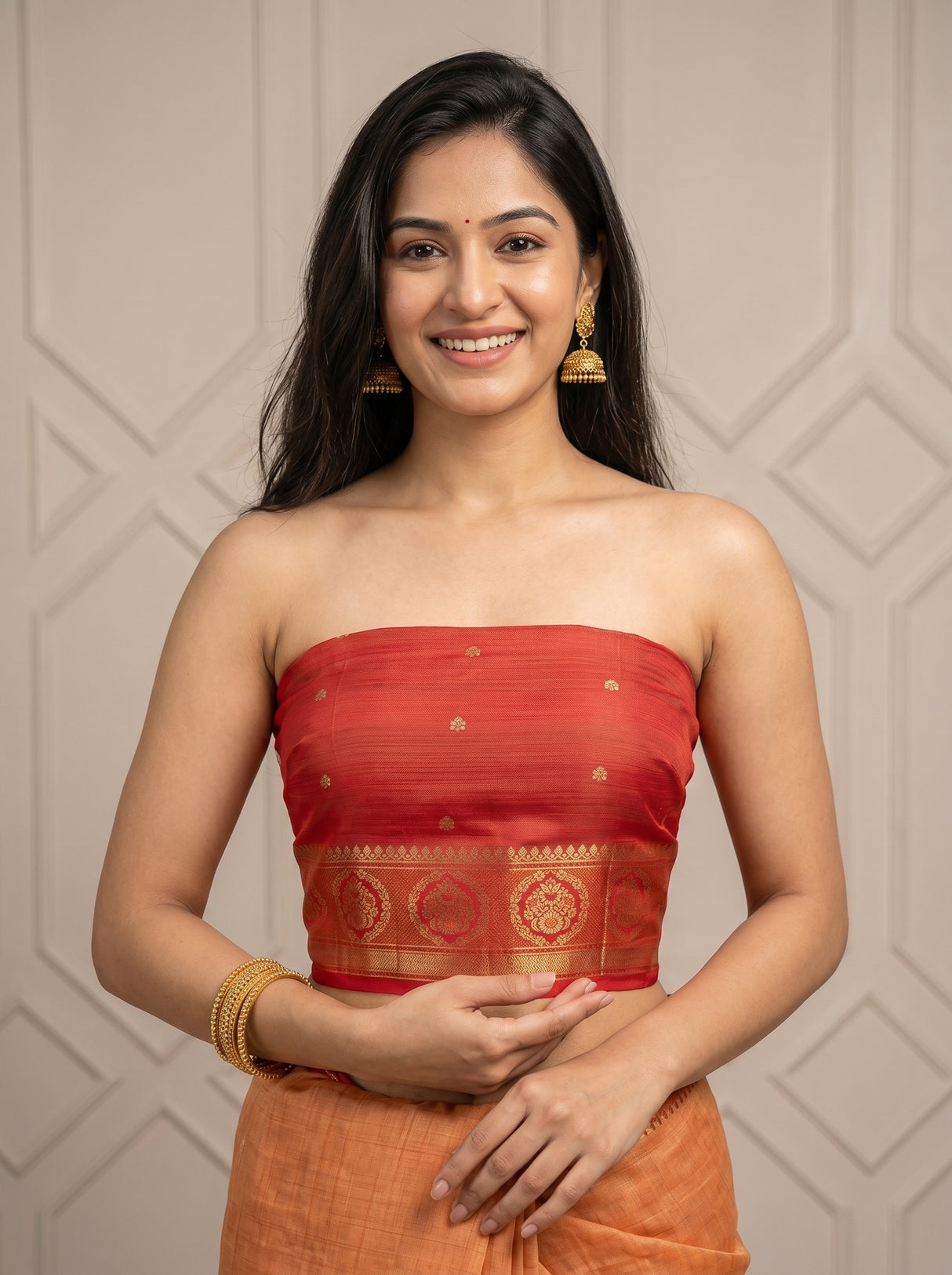 MIMOSA Peach Kanjivaram tusser Saree — blouse close-up