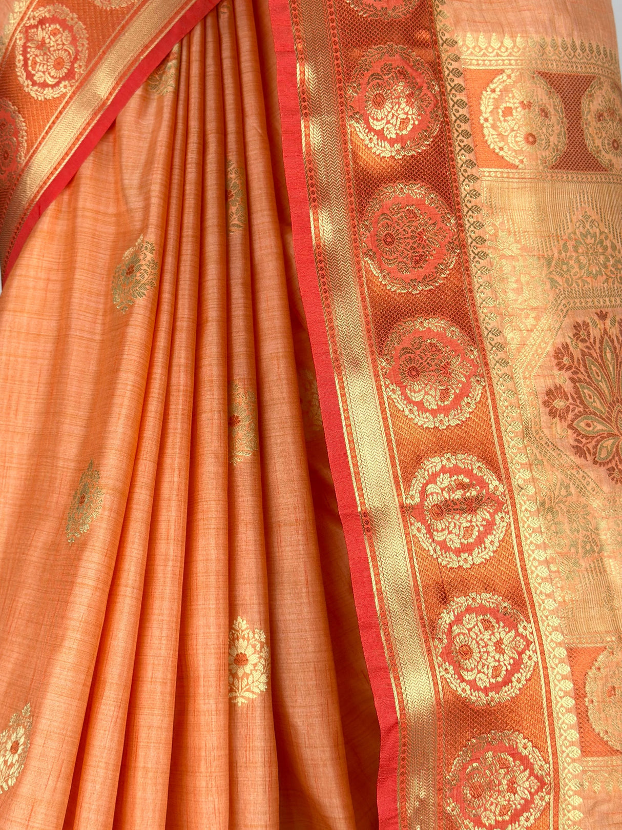 MIMOSA Peach Kanjivaram tusser Saree — fleets shot full lifestyle