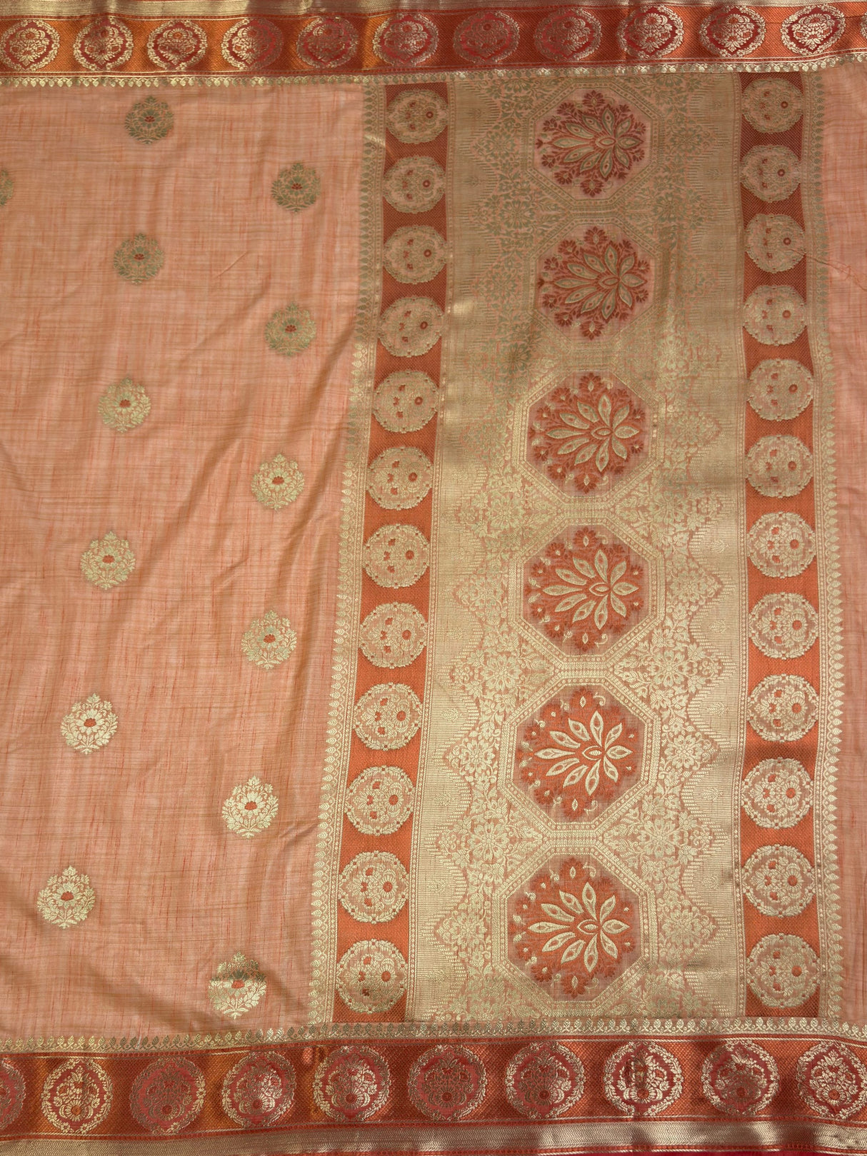 MIMOSA Peach Kanjivaram tusser Saree — pallu and zari work detail