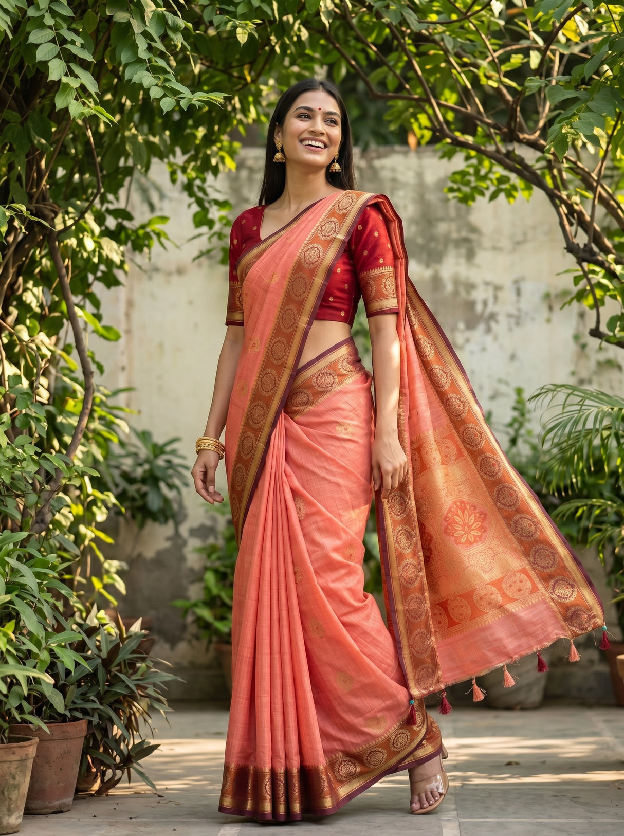 MIMOSA Pink Kanjivaram tusser Saree — pose 5 styling detail