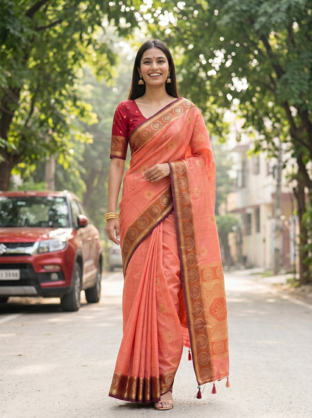 MIMOSA Pink Kanjivaram tusser Saree — pose 6 styling detail