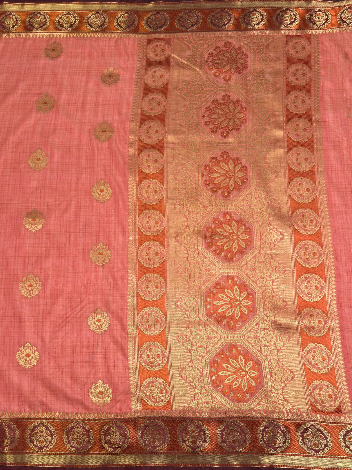 MIMOSA Pink Kanjivaram tusser Saree — pallu and zari work detail
