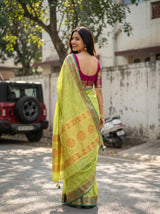 MIMOSA Pista Kanjivaram tusser Saree — pose 2 styling detail