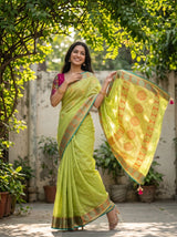 MIMOSA Pista Kanjivaram tusser Saree — pose 5 styling detail