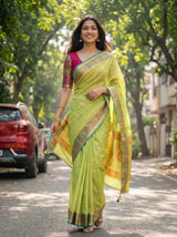 MIMOSA Pista Kanjivaram tusser Saree — pose 6 styling detail