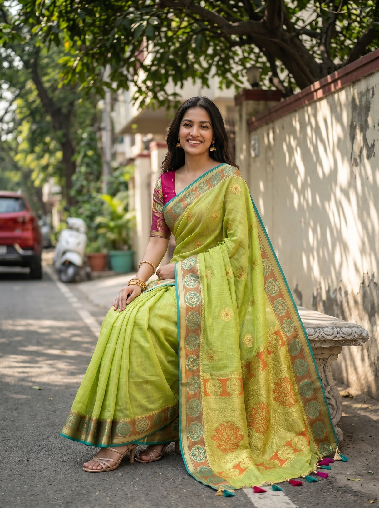 MIMOSA Pista Kanjivaram tusser Saree — pose 8 styling detail