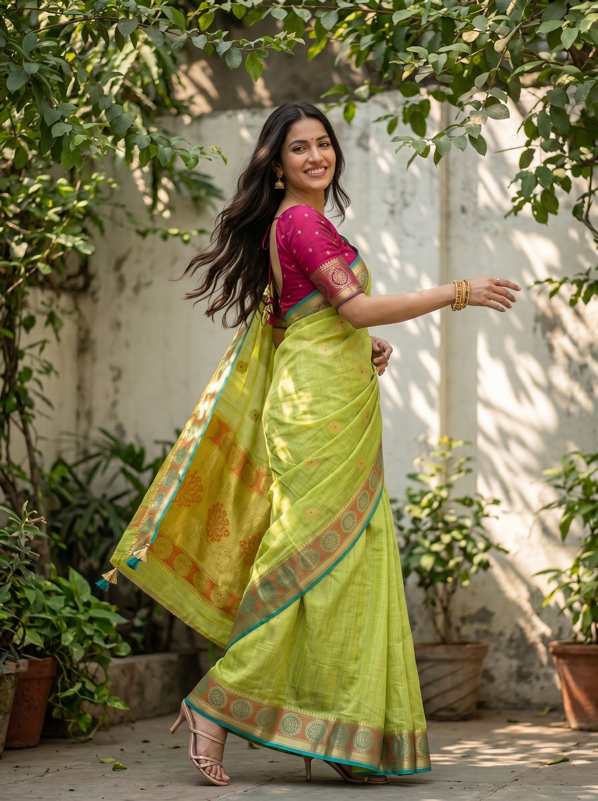 MIMOSA Pista Kanjivaram tusser Saree — pose 9 styling detail
