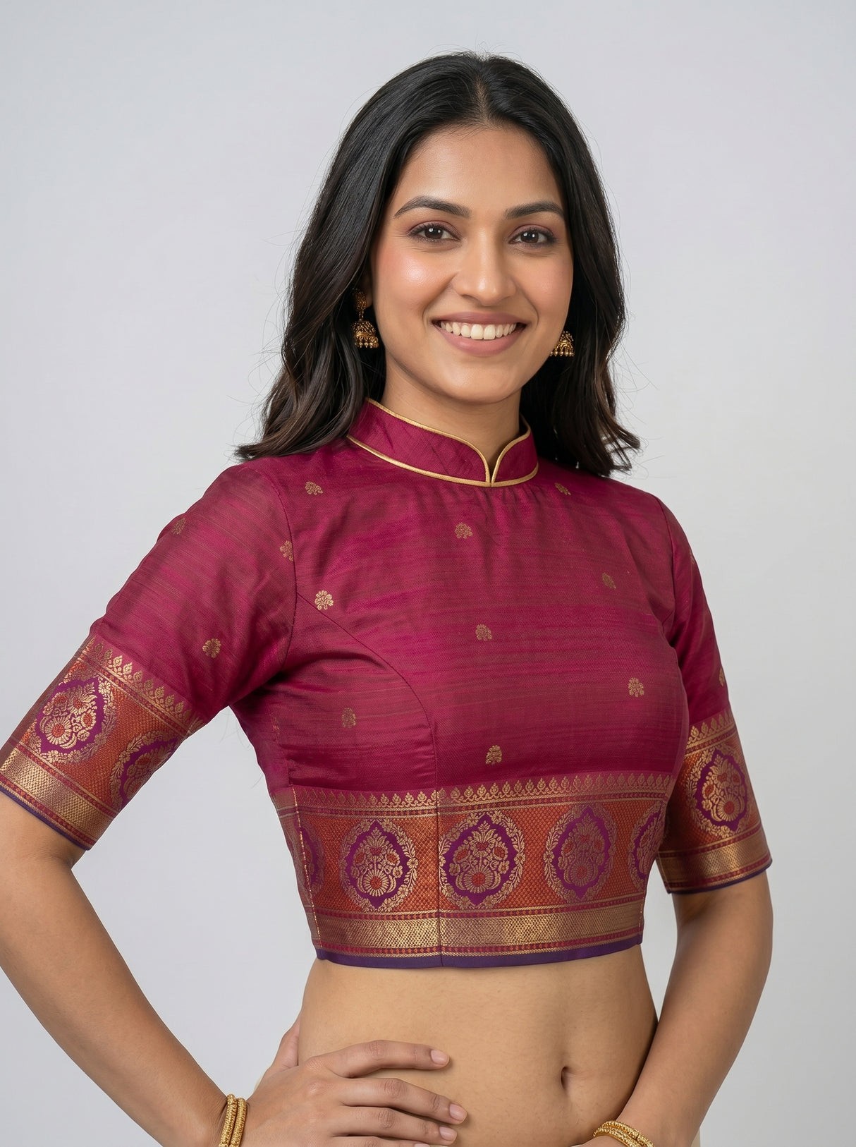 MIMOSA Pista Kanjivaram tusser Saree — blouse close-up