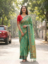 MIMOSA Rama Kanjivaram tusser Saree — pose 6 styling detail