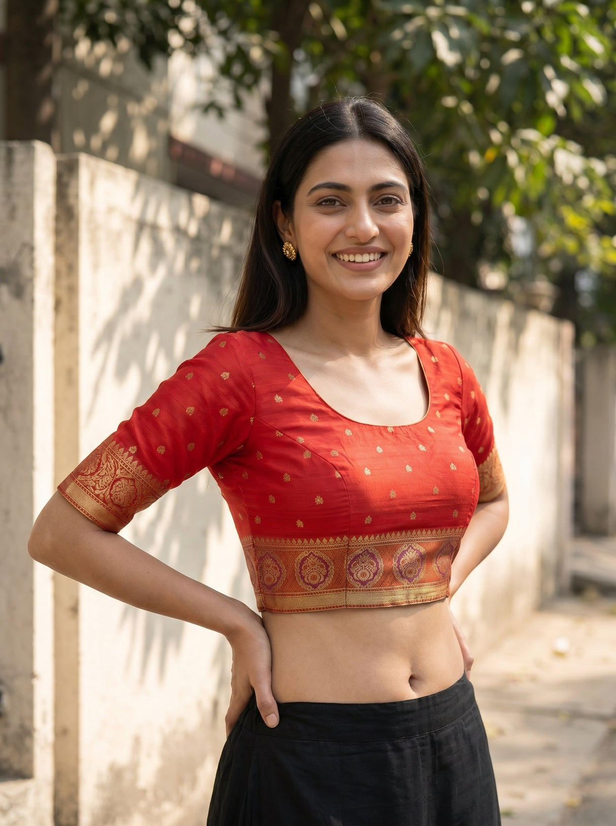 MIMOSA Rama Kanjivaram tusser Saree — blouse close-up