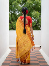 MIMOSA Mustard Kanjivaram tusser Saree — model close-up