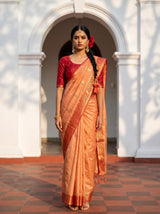 MIMOSA Peach Kanjivaram tusser Saree — model standing