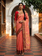 MIMOSA Pink Kanjivaram tusser Saree — model standing
