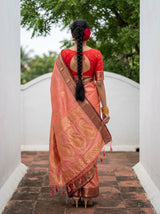 MIMOSA Pink Kanjivaram tusser Saree — model close-up