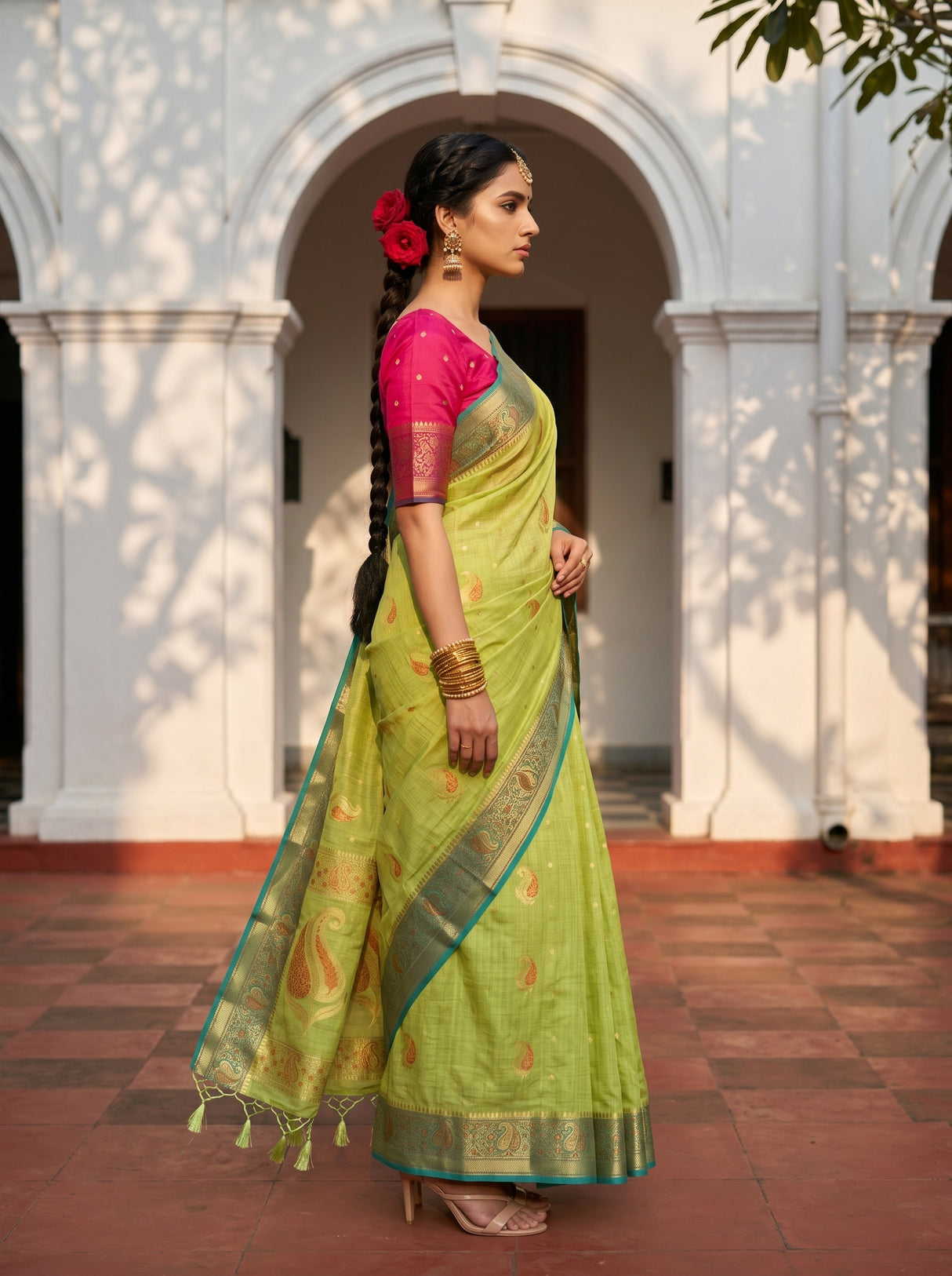 MIMOSA Pista Kanjivaram tusser Saree — saree detail