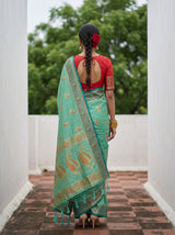 MIMOSA Rama Kanjivaram tusser Saree — model close-up