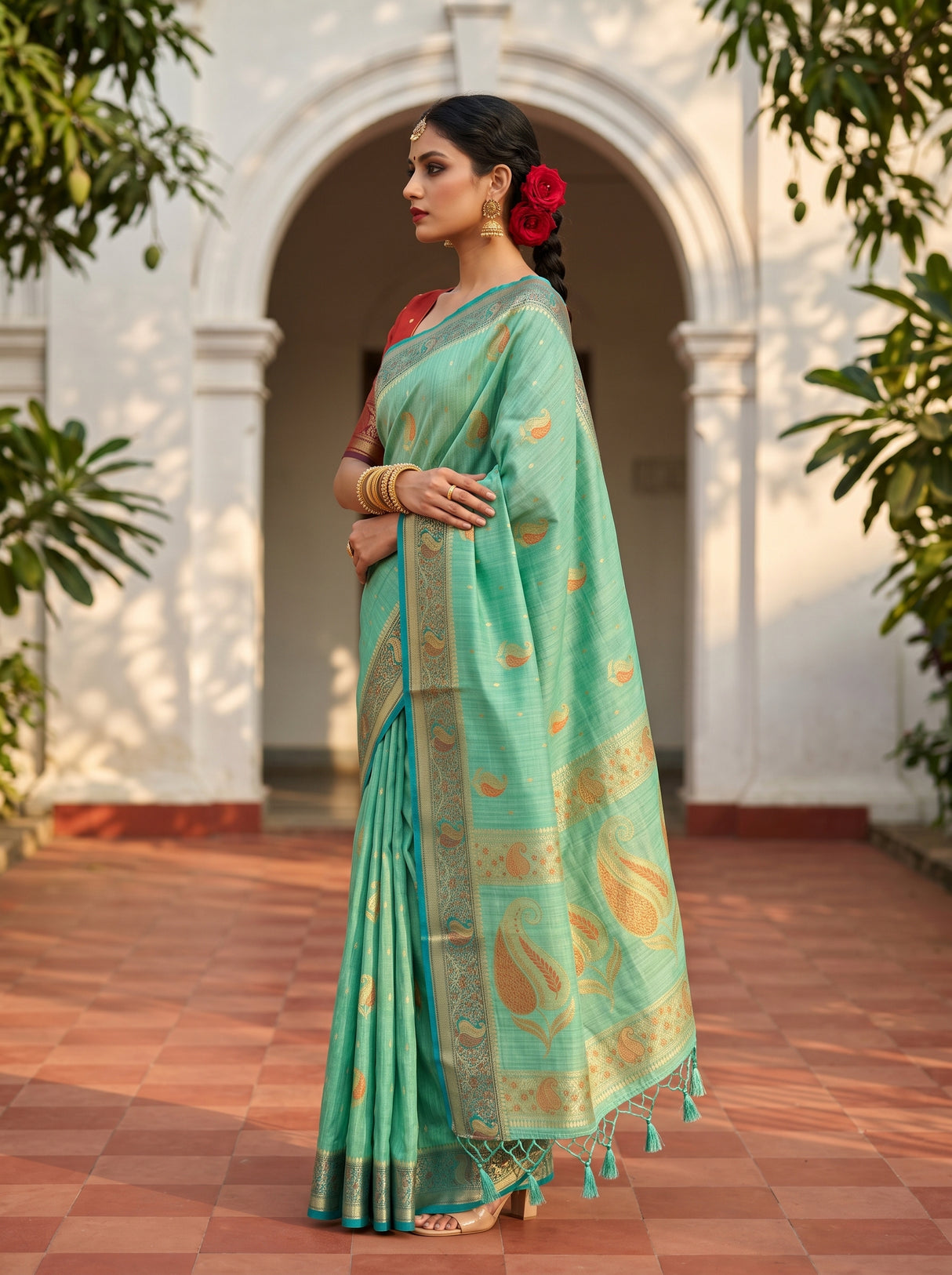 MIMOSA Rama Kanjivaram tusser Saree — saree detail