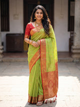 MIMOSA Olive Banarasi Art Silk Saree — full view on mannequin