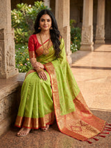 MIMOSA Olive Banarasi Art Silk Saree — pose 7 styling detail