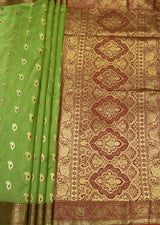 MIMOSA Olive Banarasi Art Silk Saree — pallu and zari work detail