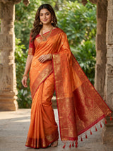 MIMOSA Peach Banarasi Art Silk Saree — blouse piece fabric detail