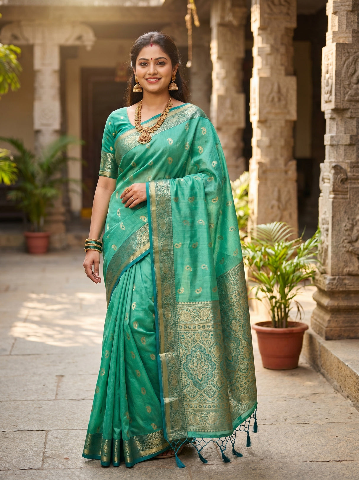 MIMOSA Rama Banarasi Art Silk Saree — full view on mannequin