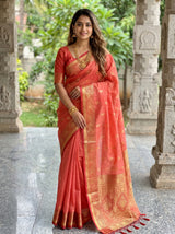 MIMOSA Strawberry Banarasi Art Silk Saree — blouse piece fabric detail